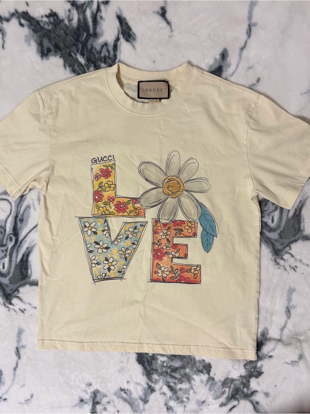 Gucci Cream Floral 'LOVE' Graphic Tee